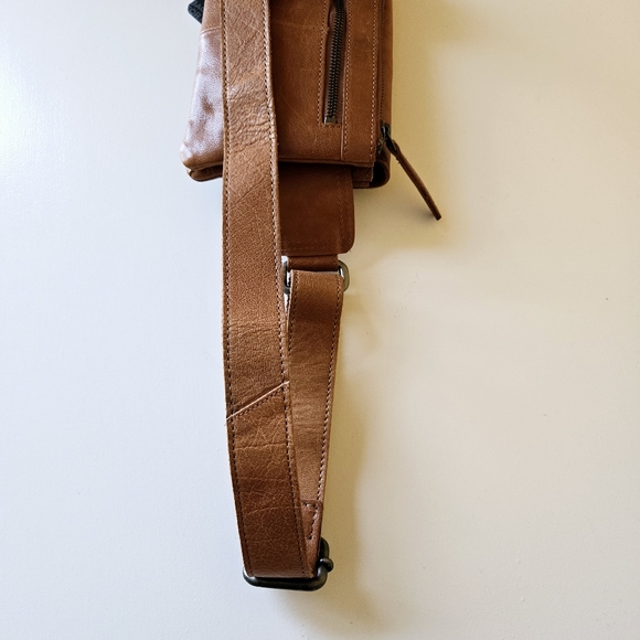 SPIKES & SPARROW Genuine Leather Front Pocket Big Waist Belt Bag Fanny Pack Tan - Picture 9 of 16